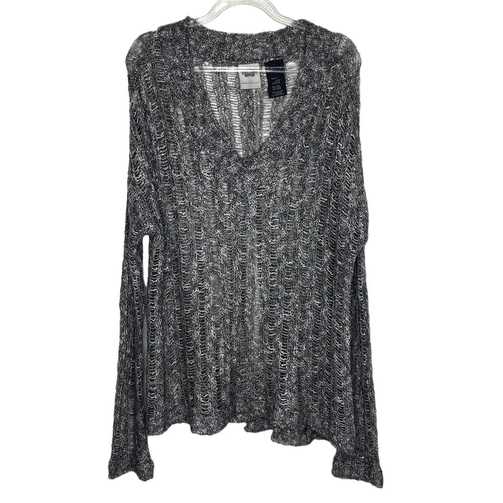 Harley Davidson Womens Size Large Gray Open Weave Mohair Sweater Split Back‎